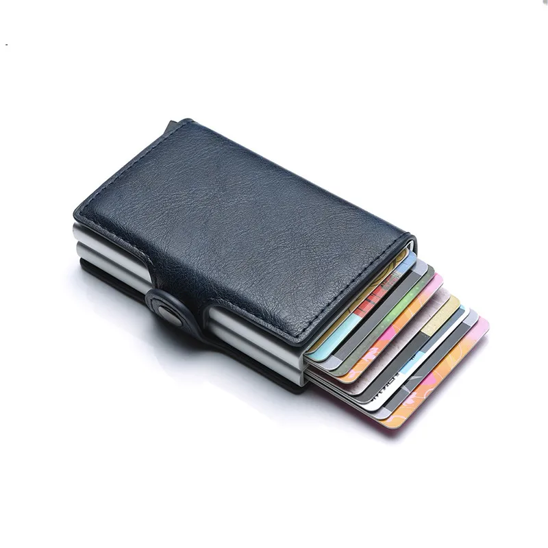 

Anti Rfid Protection Men Women id Credit Card Holder Wallet Metal Leather Aluminum Business Bank Card Case CreditCard Cardholder