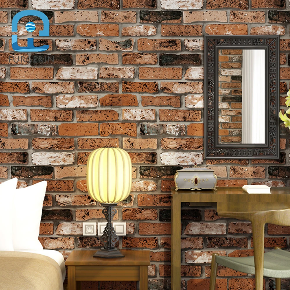 

FURGERIN-Red Brick Wallpaper Roll, 3D обои, каменные обои, домашний декор, спальня, гостиная