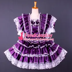 Lockable Sissy maid атласное платье униформа косплей костюм на заказ [G1583]