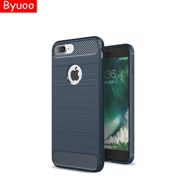 cheap Byuoo Light phone case for iPhone 7 8 plus x 6 6s plus 5 se 5s Soft Slim Silicone Carbon Fiber Protective Defender Case Cover