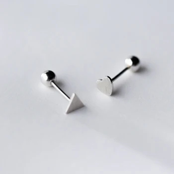 

MloveAcc Solid 925 Sterling Silver Brushed Finish Heart and Triangle Screw Stud Earrings Fashion Women Statement Jewelry Brincos