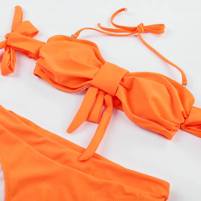 

Newly Ladies Swimsuits Off Shoulder Sling Bikini Solid Color Briefs Swimwear for Summer BN99