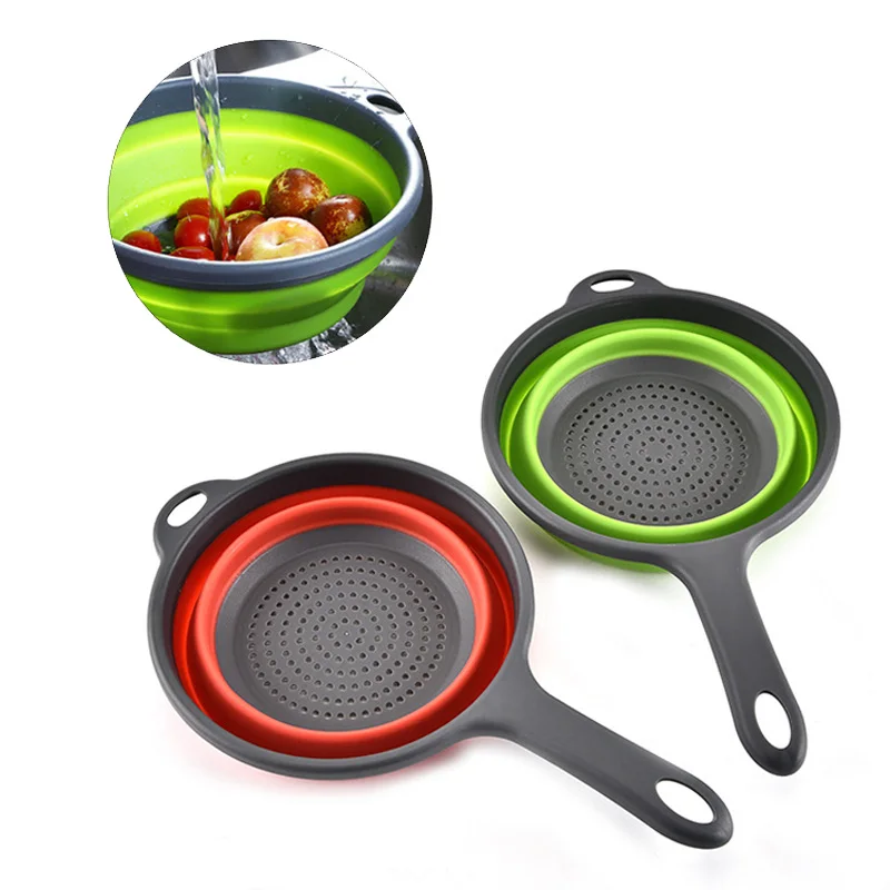 

11.11 Kitchen Wash Vegetable Fruit Folding Strainer Tools Plastic Foldaway Handled Colander Water Filter Mom Gifts
