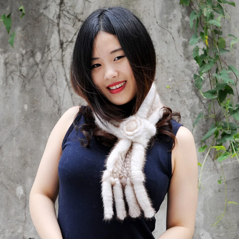 

CX-S-70C Women Floral Novelty Mink Fur Real Fur Scarf