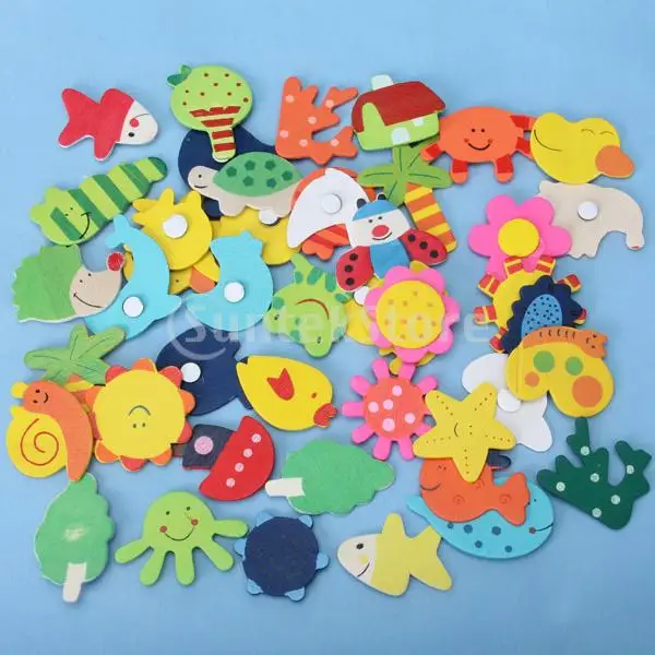 

New 2014 Brand New 48pcs Colorful Wooden Cartoon Refrigerator Magnets for Children