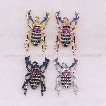 

8 Pcs Fashion metal Tiny Bugs insect micro pave Long-horned insect pendant Mix color Beatles charms jewelry pendant 3040