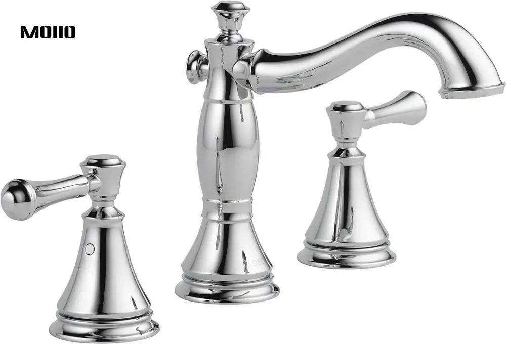 

MOIIO Bathroom Sink Faucet 2-Handle Widespread Bathroom Faucet Chrome Finished with Metal Drain Assembly Luxury Silver Faucet
