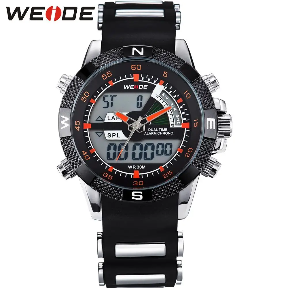 WEIDE Мужские Наручные Водозащитные Часы Спортивные Аналого Цифровый Двойной