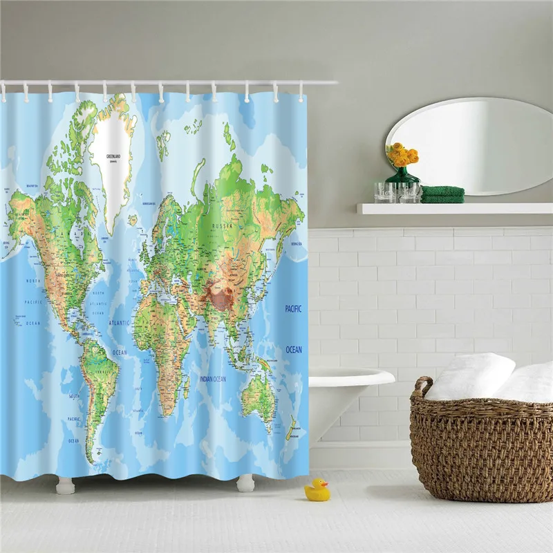 Современная ванная комната поставка занавески для душа комплект карта мира водонепроницаемая ткань с рисунком ткань для ванной занавески экран с крючками