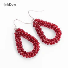 

INKDEW Drop Earrings Long Earrings Multicolor Beaded Handmade Threading Cone Shape Crystal Big Earrings for Women oorbellen boho