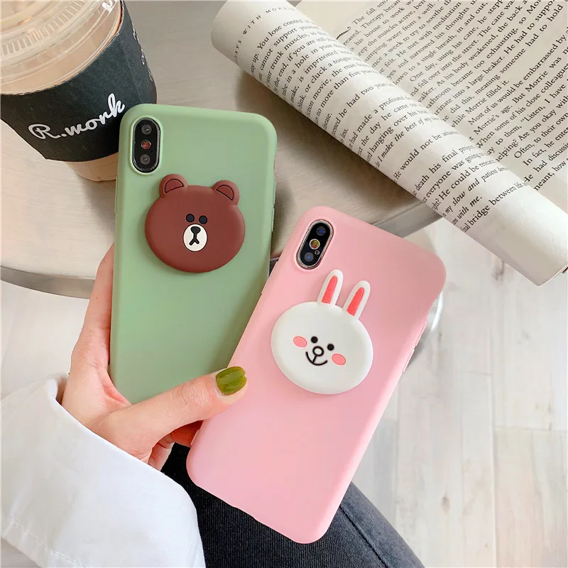 

Cute cartoon three-dimensional 3D bear bunny Green, pink soft shell phone Case For Apple iphone 6 6s 7 8 Plus X XS XR MAX case