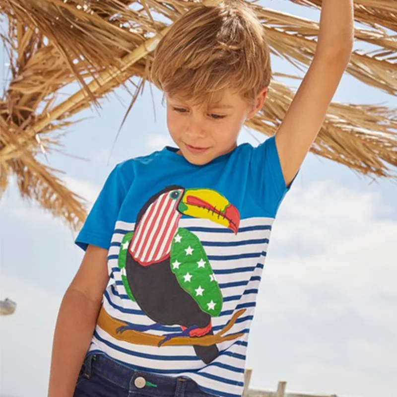 

Boys T Shirt Parrot Appliqued 2019 New Summer Boys Clothes 100% Cotton T Shirts Cars Designs Casual Kids Tops Top Quality Tops