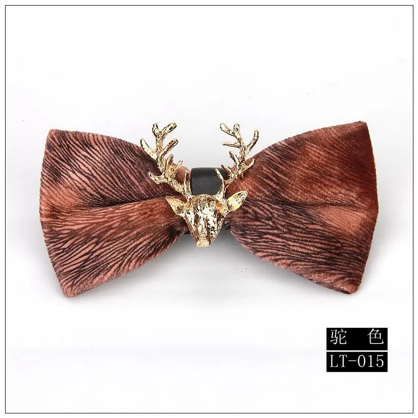 Классический мужской коричневый оперение шаблон галстук-бабочка золото северный олень Олень Свадебная вечеринка бархат предварительно