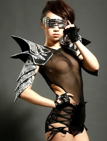 Стиль сексуальный костюм для певицы ds habergeons armor представление ползунковое платье цельный черный топ наряд костюм