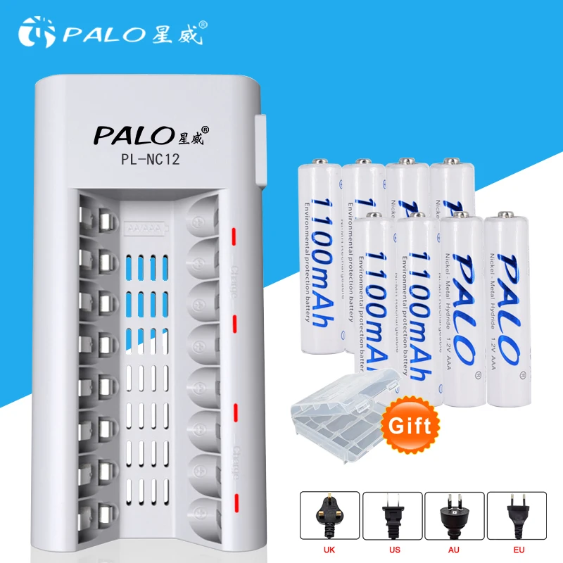 8 Slot Palo Caricabatterie Intelligente Con Display A Led Per Aa/Aaa Nicd Nimh Batterie Ricaricabili + 8Pcs 1100Mah Aaa Nimh Batteria Batterias