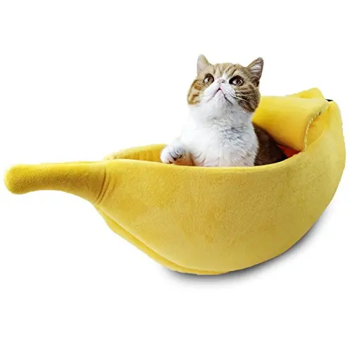 

Hot Cute Pet Dog Cat Bed Banana Shape Fluffy Warm Soft Plush Home Bed (S)