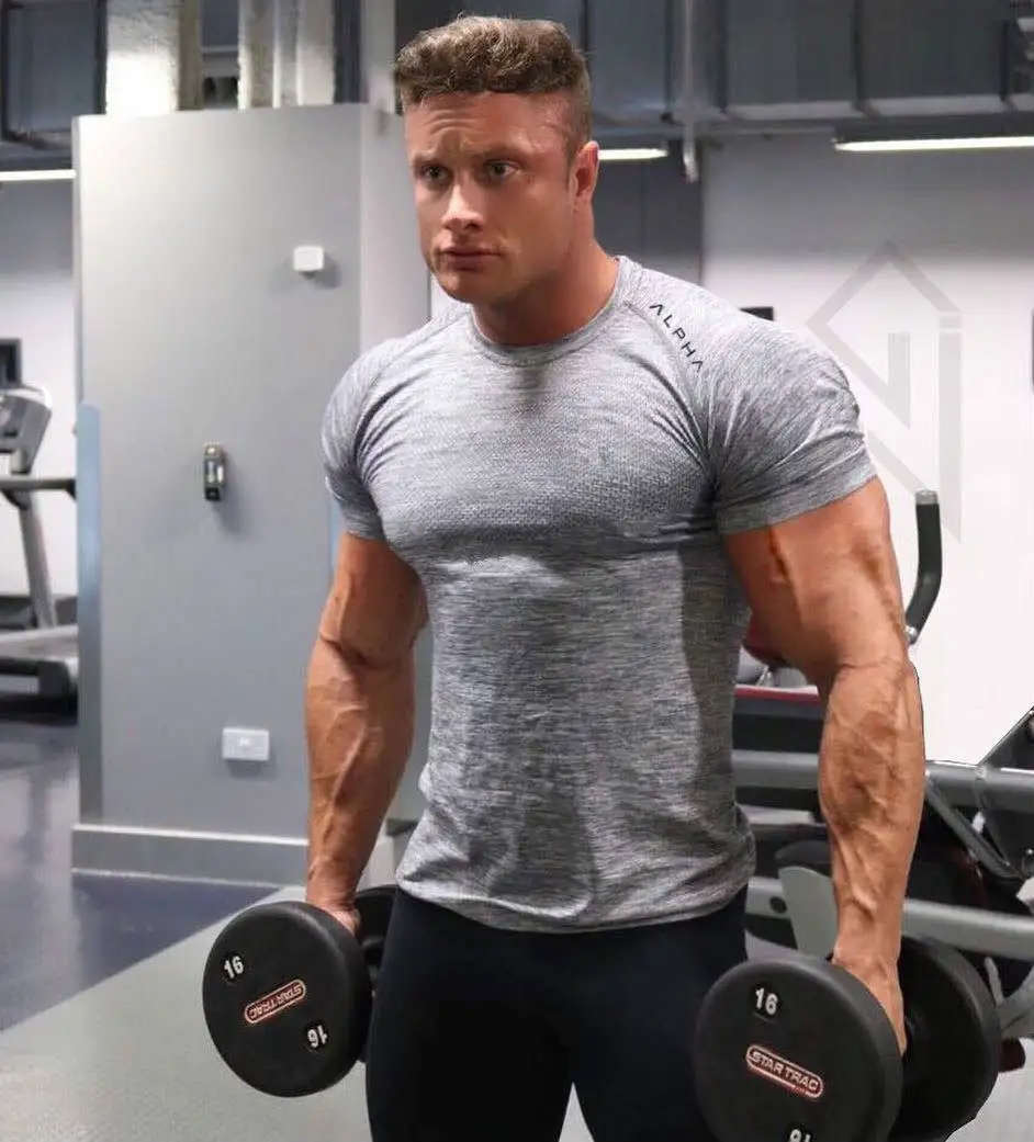

Breathable Solid Elastic Short Sleeve Tops Dry Fit T Shirt Men Gyms Muscle Tights Tees Bodybuilding Fitness Mens T-shirts