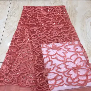 

Peony embroidery French lace fabric 2019 watermelon red sequin fabric material tulle mesh lace dress African sequin lace clothes
