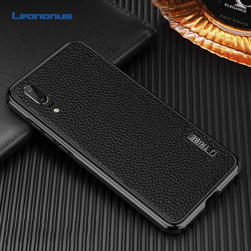 

Litchi Grain Case For Huawei P20 Pro Covers Shockproof Vintage Genuine Leather Case for Huawei P20 P20 Pro Metal Bumper Coques