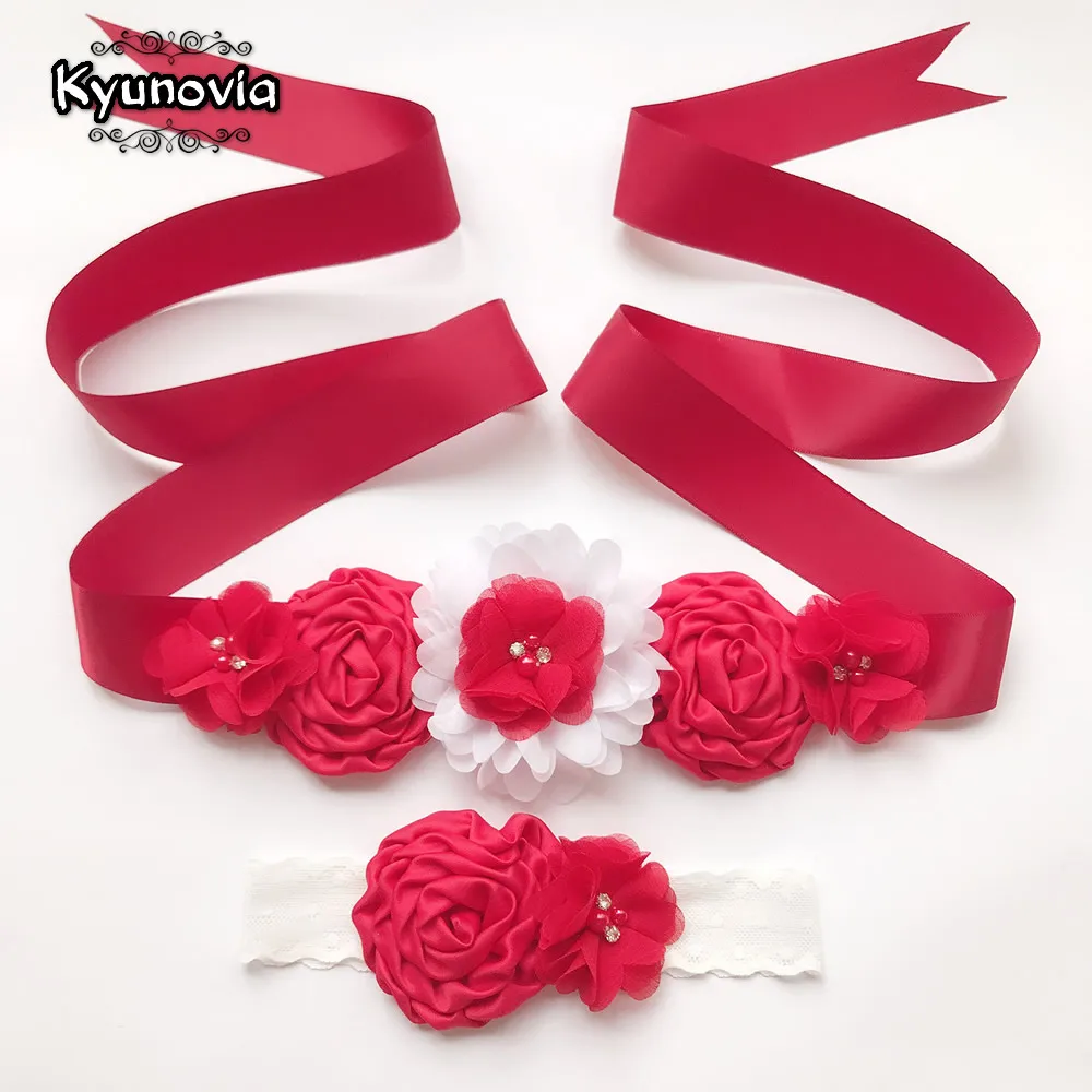 

Kyunovia 1 Set Belt With Flower Headband Bridesmaid Maternity Beauty Kids Wedding Dress Belt Satin Silk Flower Sash Belt D12