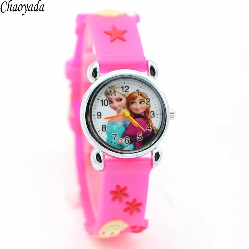 Relojes Mujer Infantil Reloj Снежная Королева Принцесса Эльза Анна мультфильм часы 3D Для детей Кварцевые наручные часы