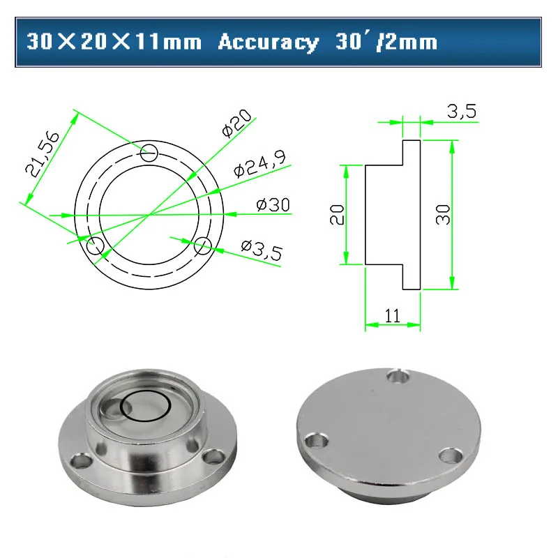 QASE в нескольких спецификациях металлический круглый уровень пузырьковый Универсальный пузырьковый уровень фланец дух мини-уровень - Цвет: 30x20x11