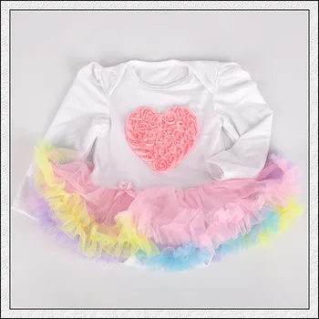 

1PC Rainbow Tulle Lace Romper Bowtie Love Baby Girls Long Sleeves Tutu Dress for 0-12months Free Shipping
