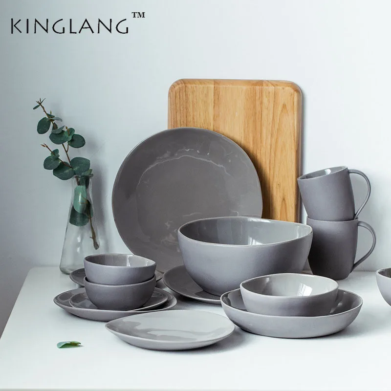 

Nordic contracted irregular pottery porcelain tableware originality irregular rice bowl dinner plate vegetable salad big bowl