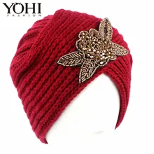 Новинка; модная зимняя одежда с четырьмя листьями отделка бусинами и Шерстяная кепка-капюшон вязаный шерстяной индийские платок на голову шапки и шарфа мешковатая шапка зимняя шапка