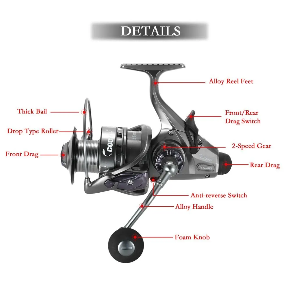 COONOR TS12-60FR спиннинговая катушка для ловли карпа 4,3: 1/6. 3: 1 двухскоростная Передаточное отношение 10+ 1BB тяга переднего и заднего сопротивления Pesca