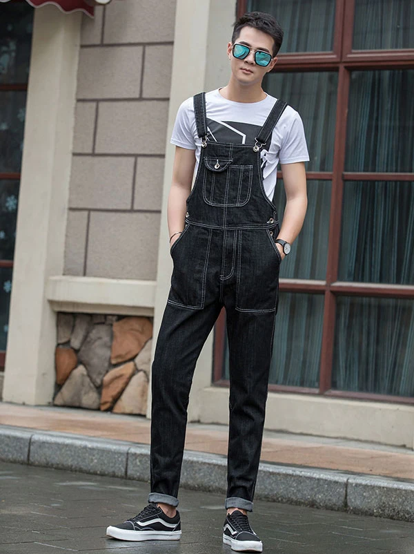 Размера плюс 5XL свободный черный джинсовый комбинезон для мужчин осень весна мешковатые комбинезоны джинсы Мужская подвязка нагрудник брюки карго 062908