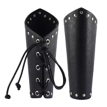 

2 Piece Punk Rock Gothic Leather Wrist Bracer Guards Arm Protector Wristband For Men Arm Accessory Black
