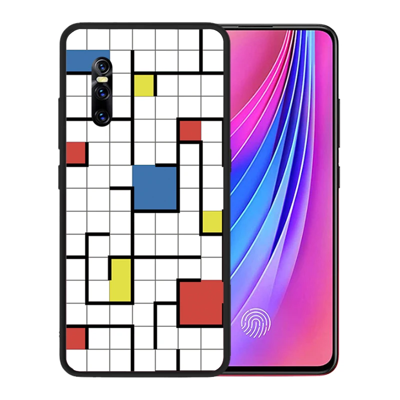 Black Silicone Case for Vivo V15 Pro Square Stripe Phone Cases Cover Coque Fundas