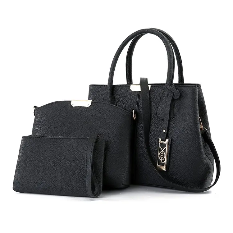 Gaqiuma Litchi PU satchels Сумочка crossboday сумки кошелек 3 шт. один набор для женщин - Цвет: Черный