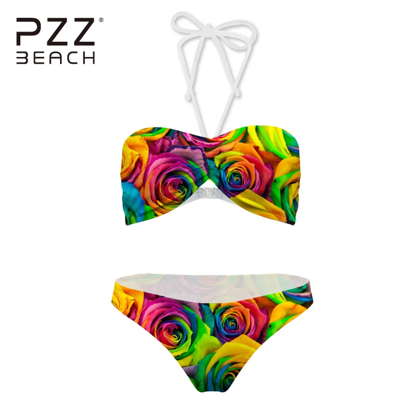 

Biquinis Feminino 2019 Halter Female Floral Print Swimwear Women Swimsuit Women'S Beach Dot Floral Print Push Up Bikini Set