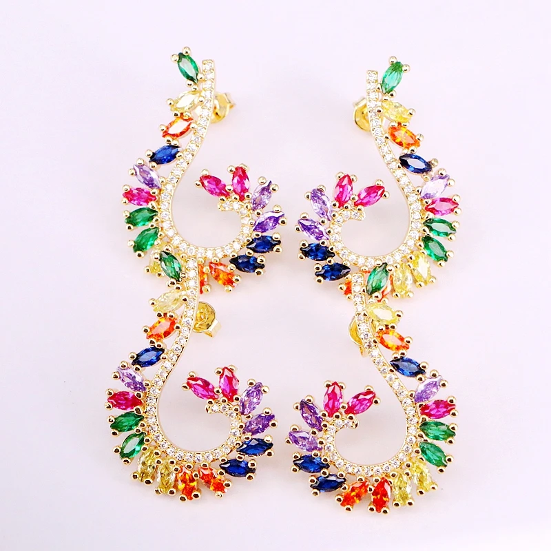 

4Pairs, New Colorful Girl Women earring Trendy Jewelry Rainbow CZ Crystal Zirconia Fine Studs