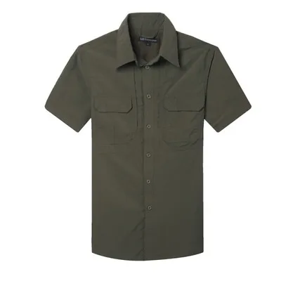 Летняя мужская рубашка в стиле милитари с коротким рукавом для кемпинга и пешего туризма, Мужская брендовая, социальная одежда, Chemise Homme Camisa Masculina, 2XL - Цвет: Зеленый