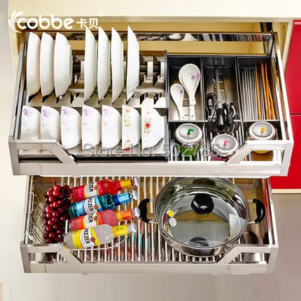 Kitchen Cabinet Basket 304 Stainless Steel Kitchen Damping Kitchen Cabinet Bowl Basket Dishes Drawer Seasoning Basket Bowl Rack Rack Jewelry Basket Planterrack Kitchen Aliexpress