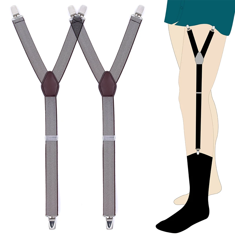 

Mens Fashion Shirt Stays Garters Y Shape Military Adjustable Elastic Shirt Holders Straps Sock Non-slip Clamps Leg Suspenders