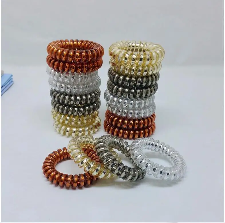 

12 Pcs/Lot 3.5 Cm Gold Silver Brown Telephone Cord Phone Plastic Strap Rubber Holders Hair Bands Rope Ties Hair Accessories