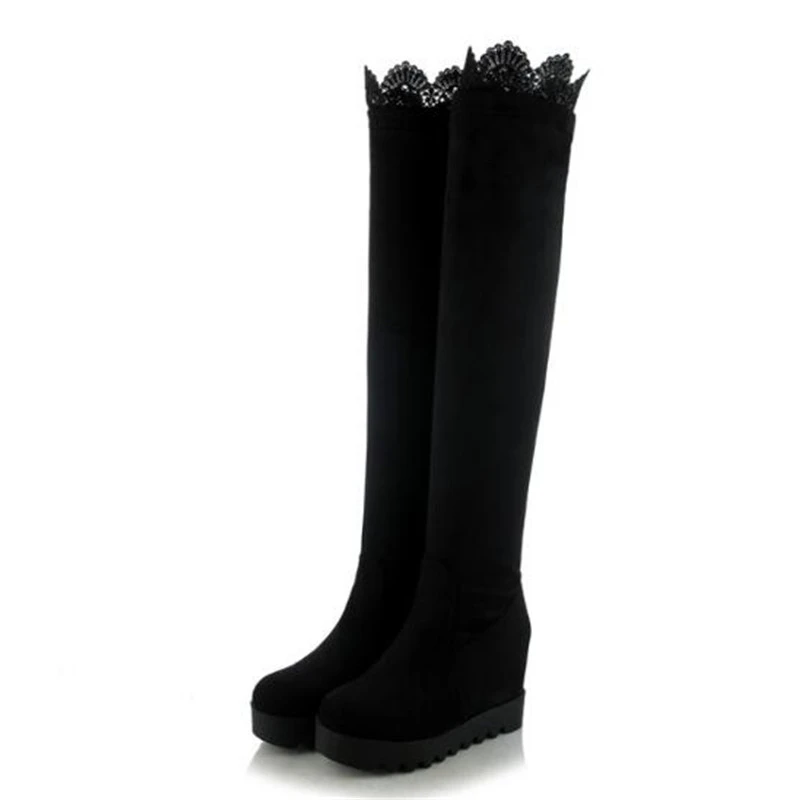 Women Boots winter New style fashion Lace white Over the knee Boots Internal increase Cashmere Keep warm Winter boots size 34-43