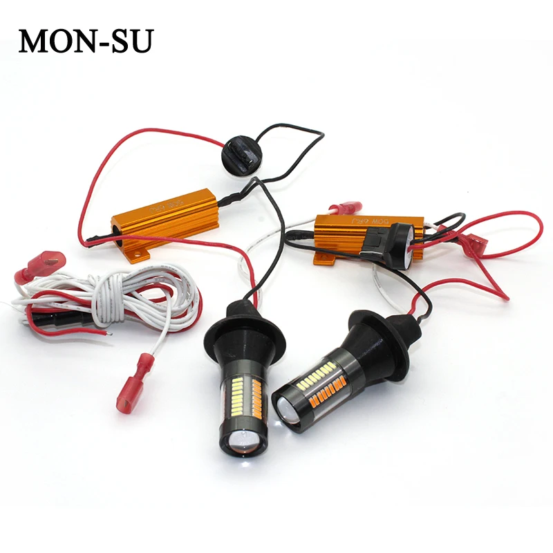 MON-SU авто светодиодный 1156 BAU15S P21W BA15S T20 7440 4014 66SMD DRL Дневной ходовой светильник белый