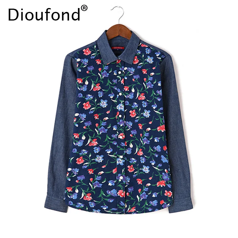 Женская Джинсовая блузка с длинным рукавом и цветочным принтом|blusas plus|blusa topjeans