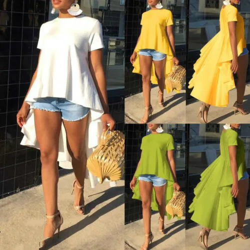 

Women's Casual Loose Short Sleeve Tunic Top Long Tail Solid Color Loose Casual High Quality 2019 New Hot T-Shirt Plus Size