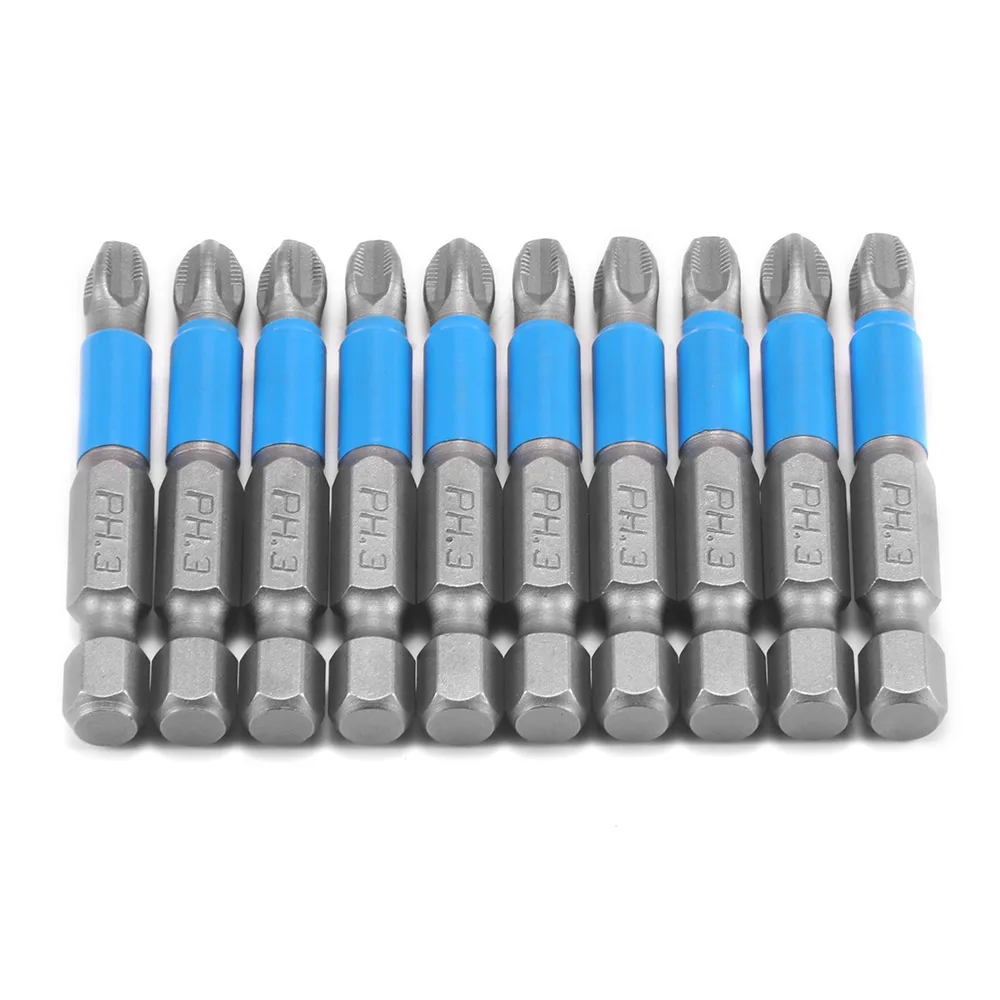10Pcs 50mm Long Phillips Electric Screwdriver Bit Set Household Repair Tools 1/4" Hex Shank PH1 PH2 PH3 Screw Diver Bits - Цвет: PH3