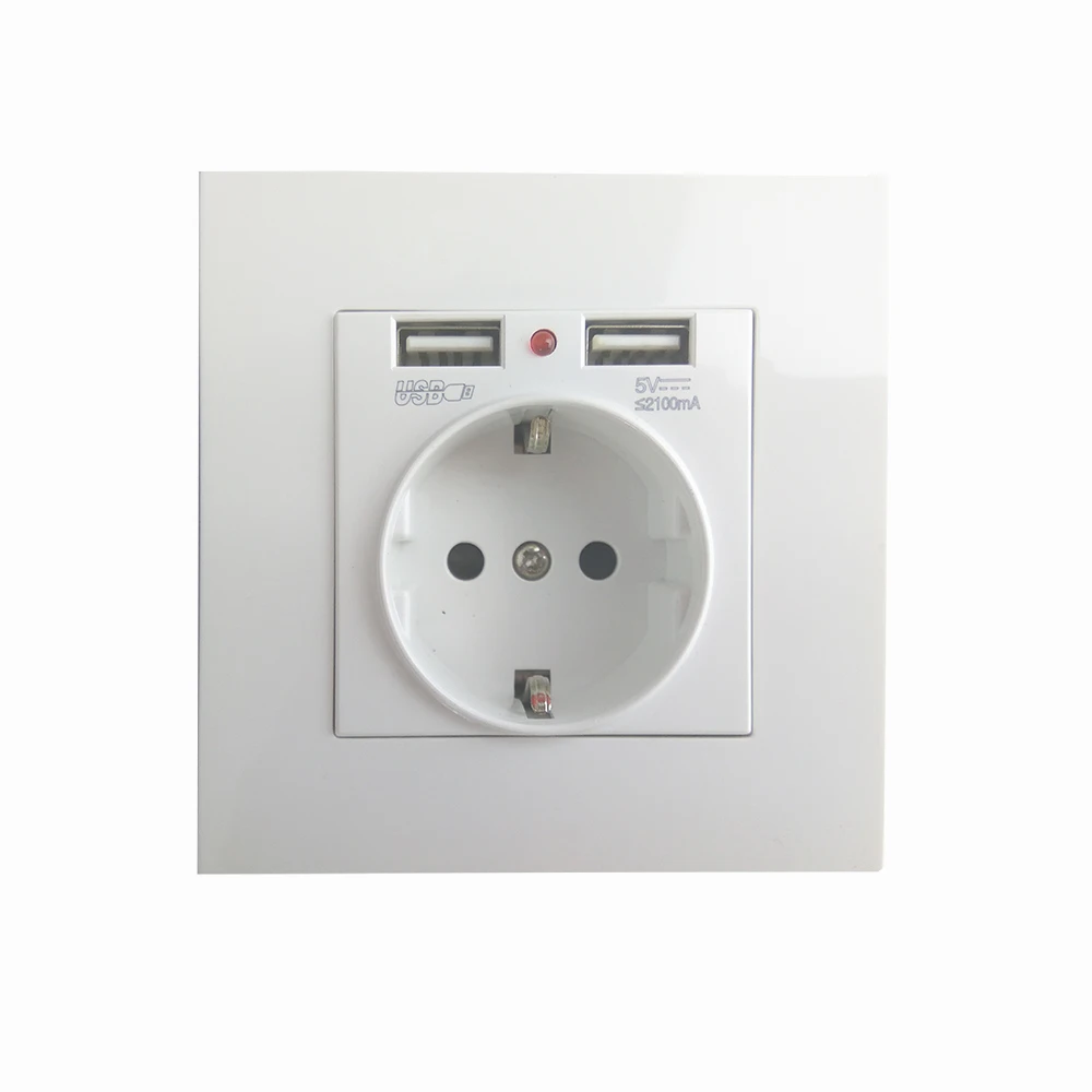 

EU DE Smart Home Dual Two USB Power Socket, Wall Charger Adapter 16A Standard Electrical Plug Socket Power Outlet,AC 220-250V