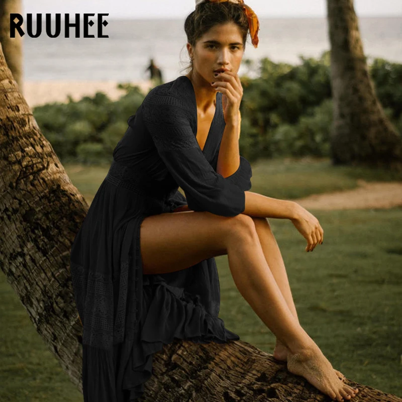 Женский купальный костюм RUUHEE накидка бикини хлопчатобумажные купальники летняя
