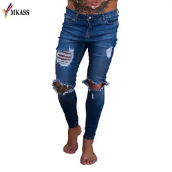 Лидер продаж MKASS Новая мода Для мужчин джинсы стрейч уничтожено Ripped Дизайн Модные ботильоны на молнии обтягивающие джинсы для Для мужчин