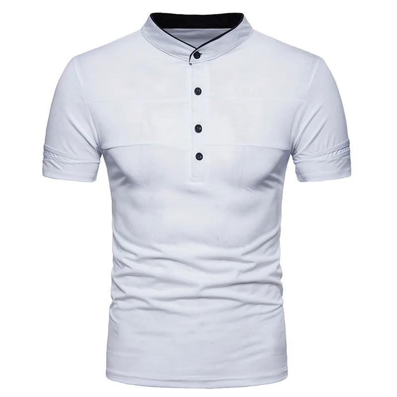 

Men Henley T Shirt 2019 New Short Sleeve Button Mens T-shirt Casual Slim Fit Solid Color Hip Hop Tee Shirt Homme White