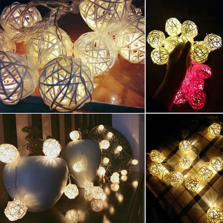 

3m 20LED Rattan Ball LED String Lights Sepak Takraw Battery Operated LED Lights Garlands Garden Wedding Christmas Decoration